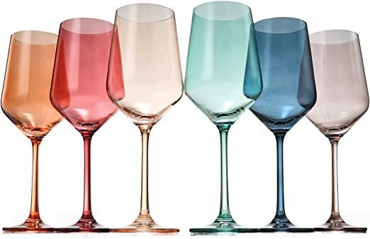 The Wine Savant /  Khen Glassware - Colored Wine Glasses Pastel Large 6 Set Colors Crystal Glass