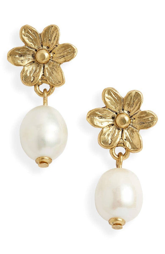 KARINE SULTAN - Flower stud with fresh water pearl drop earring
