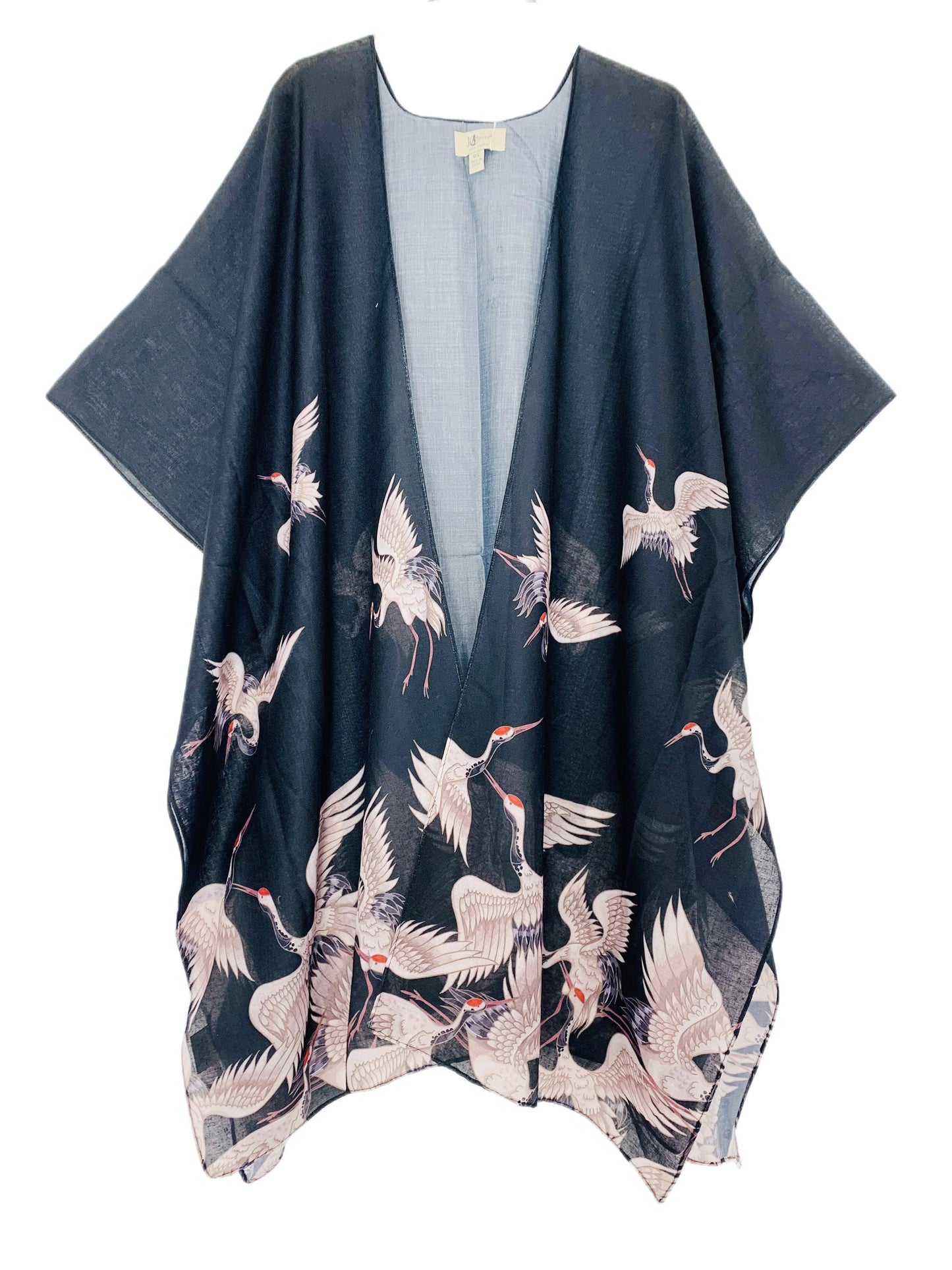 JC Sunny Fashion - Black-Beige Crane Kimono