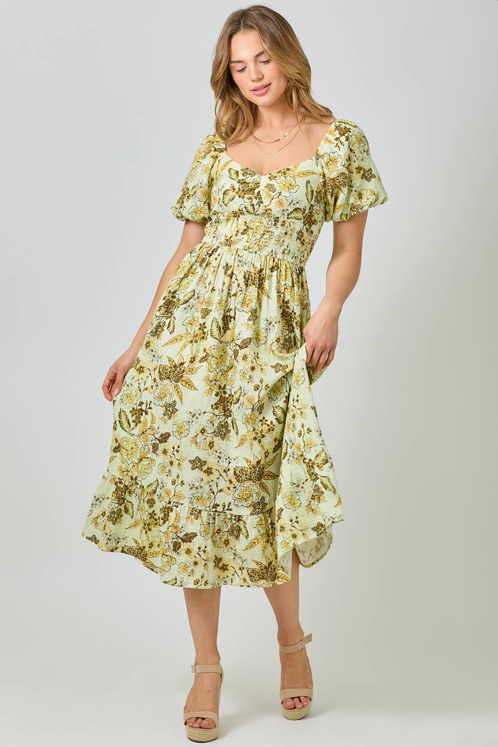 Mystree - 60945 Balloon Sleeve Long Dress: Ocean Blue / Medium