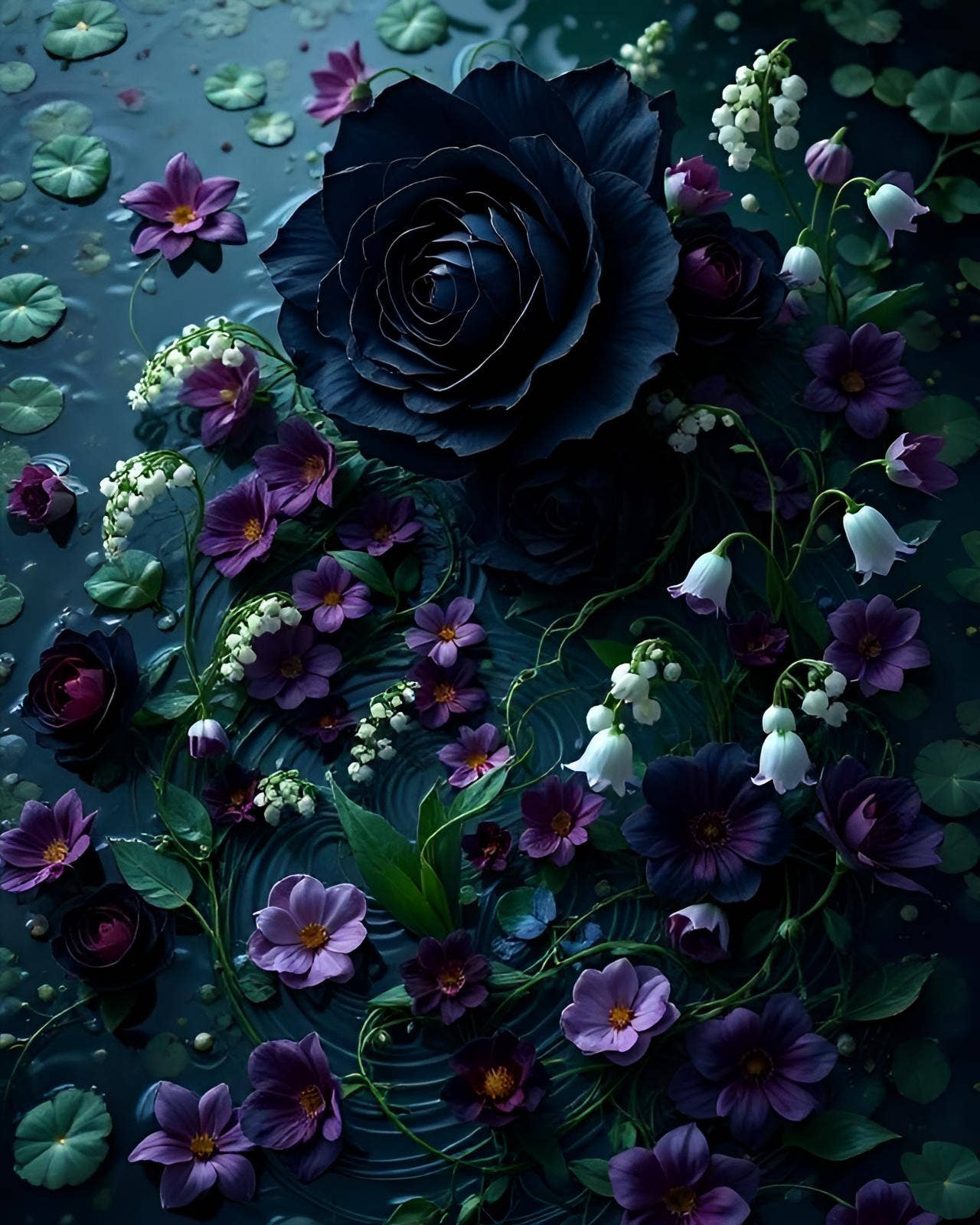 Wicked Cool Unicorn - Gothic Floral 5 x 7 Greeting Cards: 002