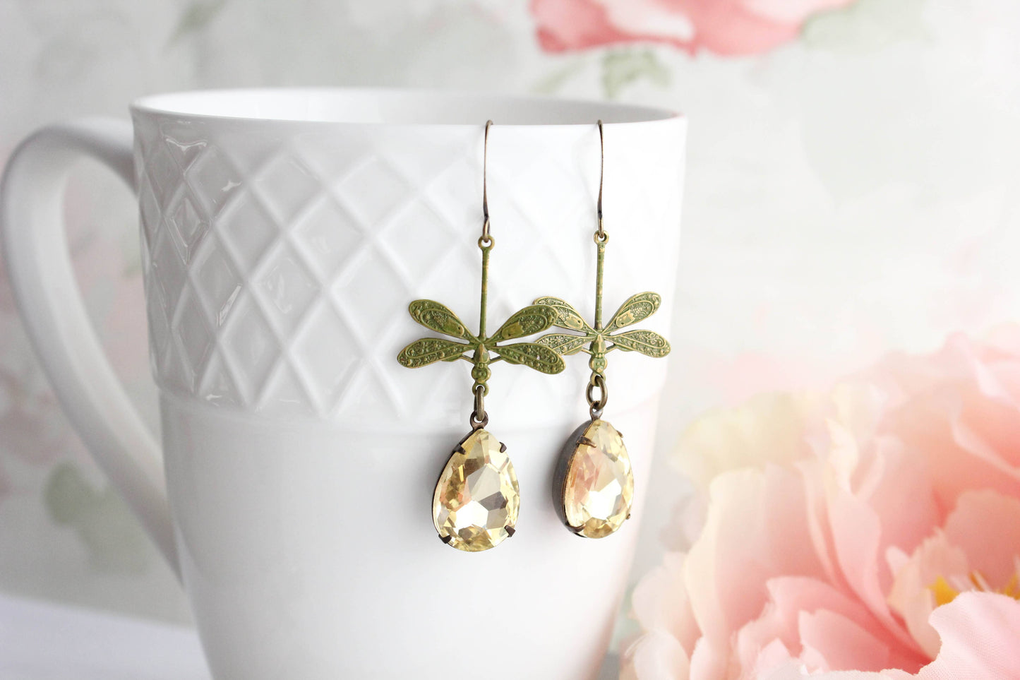 A Pocket of Posies - Dragonfly Earrings | Green Patina | Long Earrings