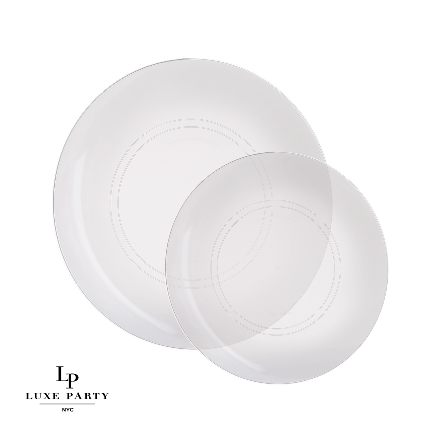 Luxe Party - Clear • Silver Round Plastic Plates | 10 Pack: 10 Plastic Plates / 10.25" Dinner Plates