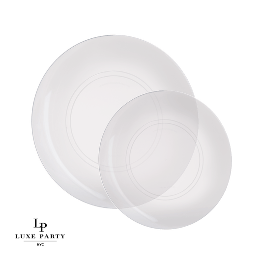 Luxe Party - Clear • Silver Round Plastic Plates | 10 Pack: 10 Plastic Plates / 10.25" Dinner Plates