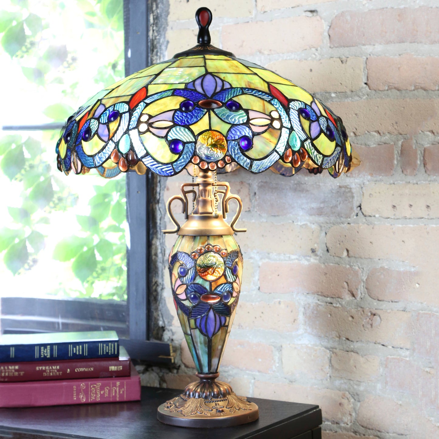 River of Goods - 26"H Mila Blue Stained Glass Double Lit Table Lamp