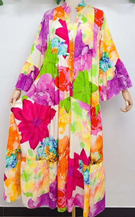 LOOWIE - SVBFM One Size Vibrant Mauve Floral Patchwork Maxi Dress