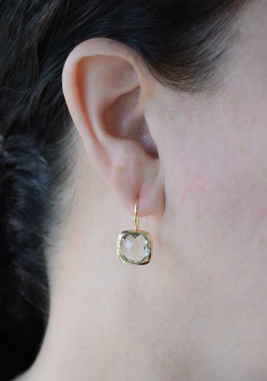 AJS Design Studio - Cushion cut faceted Green Amethyst earring
