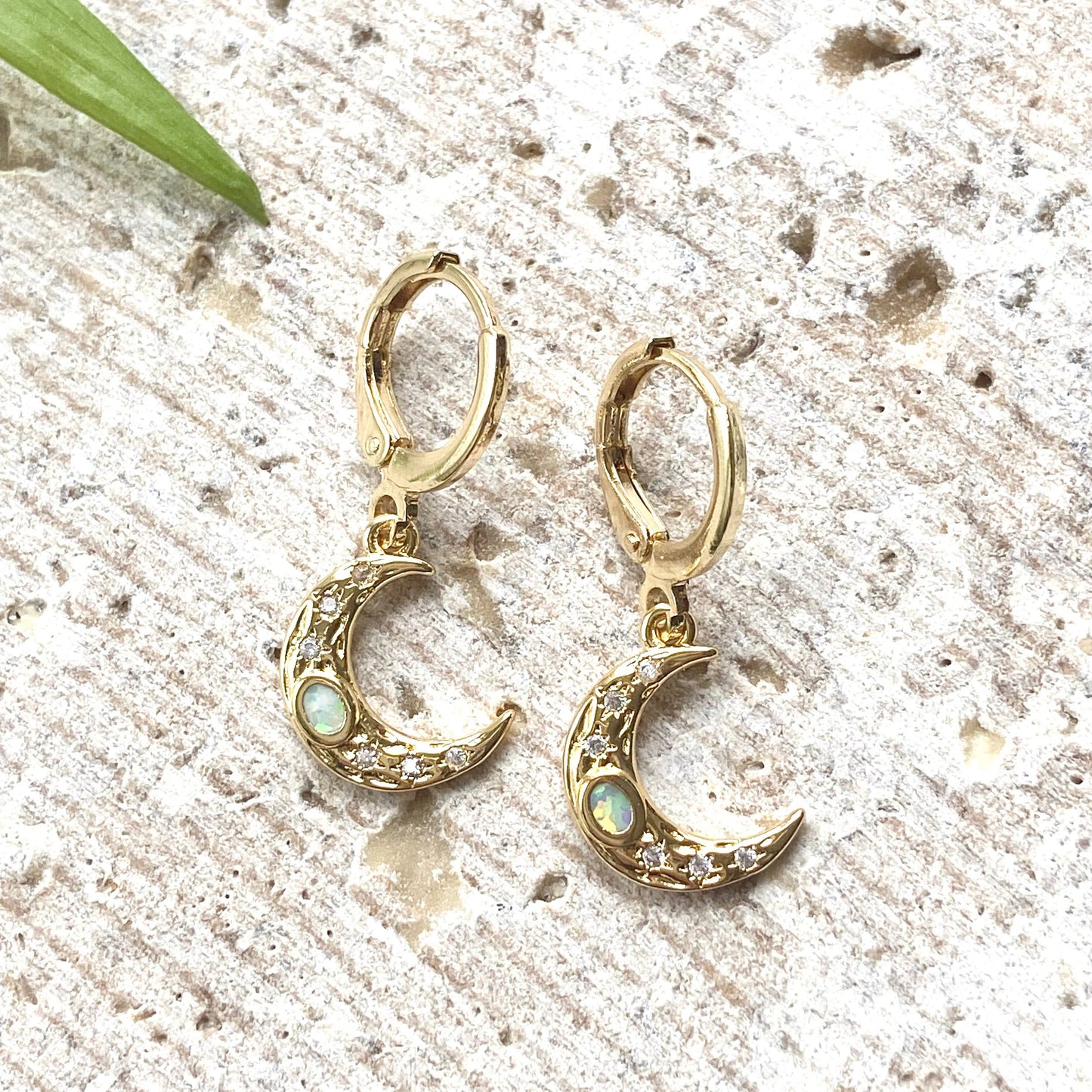 VB&CO Designs Handmade Jewelry - Opal moon earrings celestial boutique jewelry trendy salon