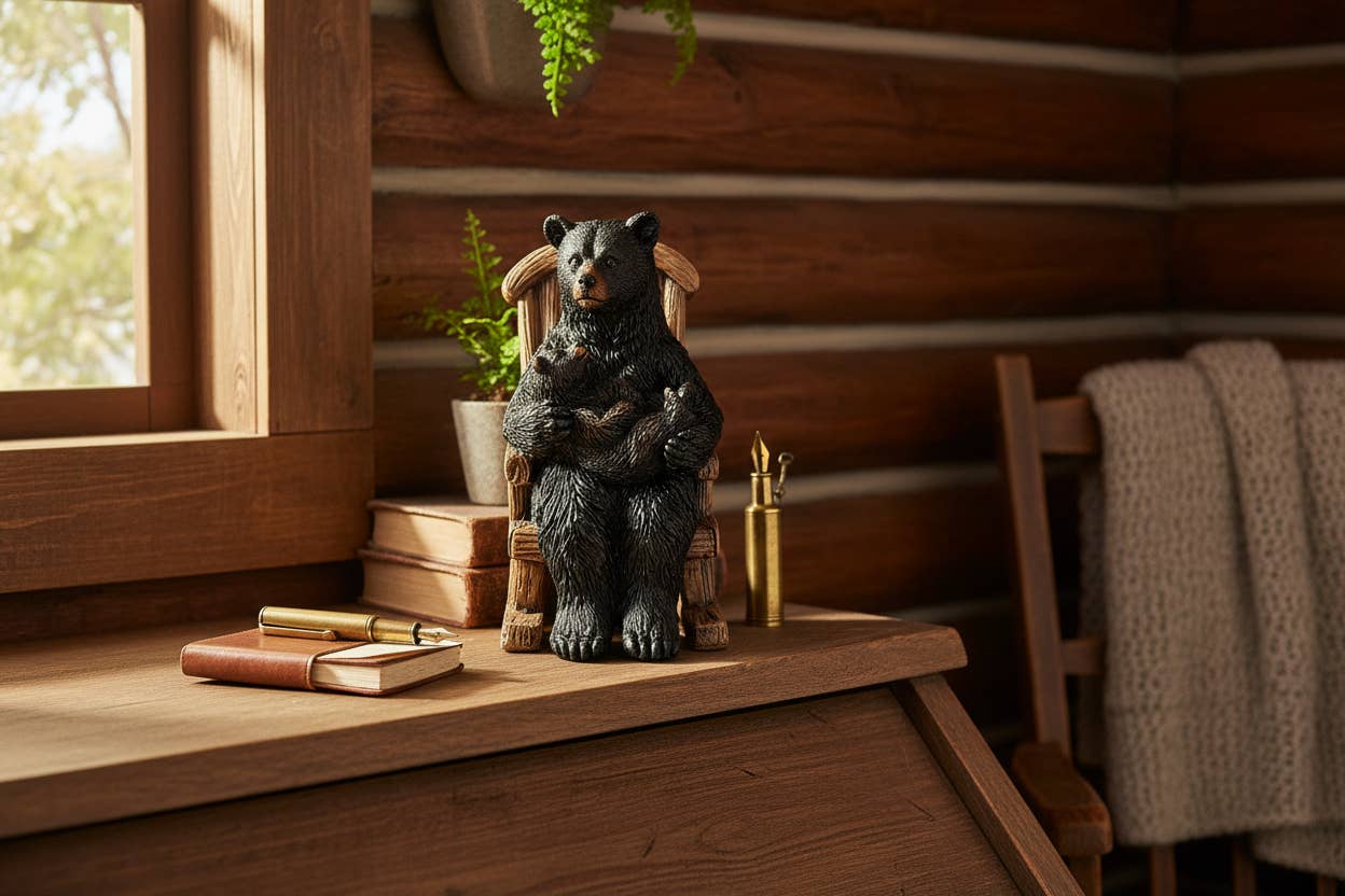 De Leon Collections - Black Bear Family Mama & Cub Rocking Chair Tabletop Figurine