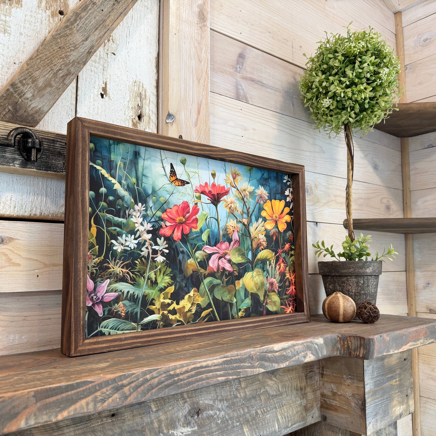 Hangout Home - Lush Garden - Nature Canvas Art - Wood Framed Floral Decor: 24x36" Extra Large Canvas Art with Thick Wood Frame