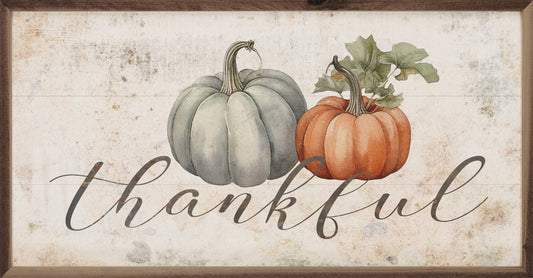 Kendrick Home - Thankful Two Pumpkins Whitewash: 24 x 12