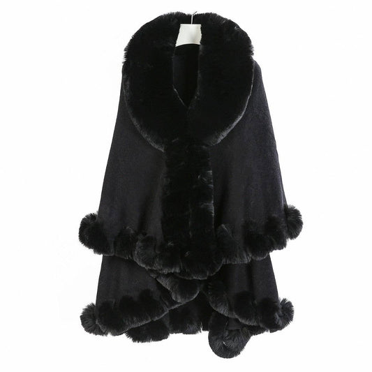 PEACH ACCESSORIES - PE371 Double layer faux fur trimmed capes: Black