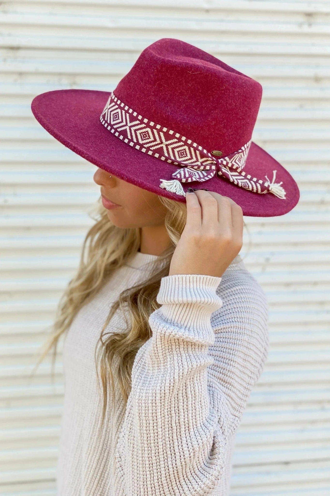 MiMi Wholesale - WF3 Lauren Felt Panama Brim Hat With Aztec Trim Band: Heather Dove