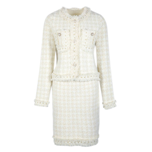 PEACH ACCESSORIES - SD195 Luxurious matching set soft cardigan skirt in Cream