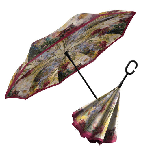 RainCaper - Tiffany Peonies and Iris Reverse Inverted Umbrella – Hands-Free, Windproof Design
