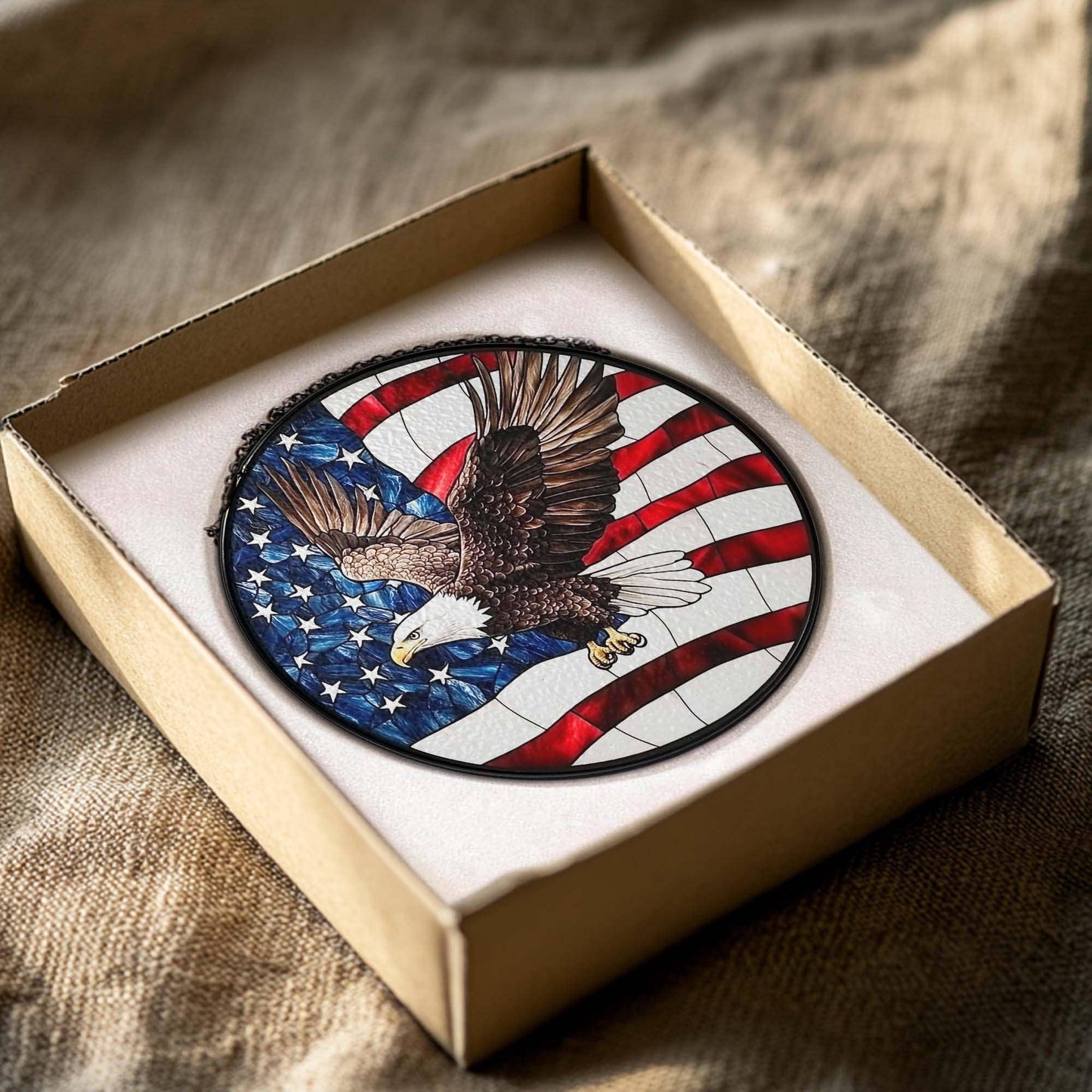 NVC Ecommerce LLC - American Flag Bald Eagle Stained Glass Suncatcher, Decor: 11.8in