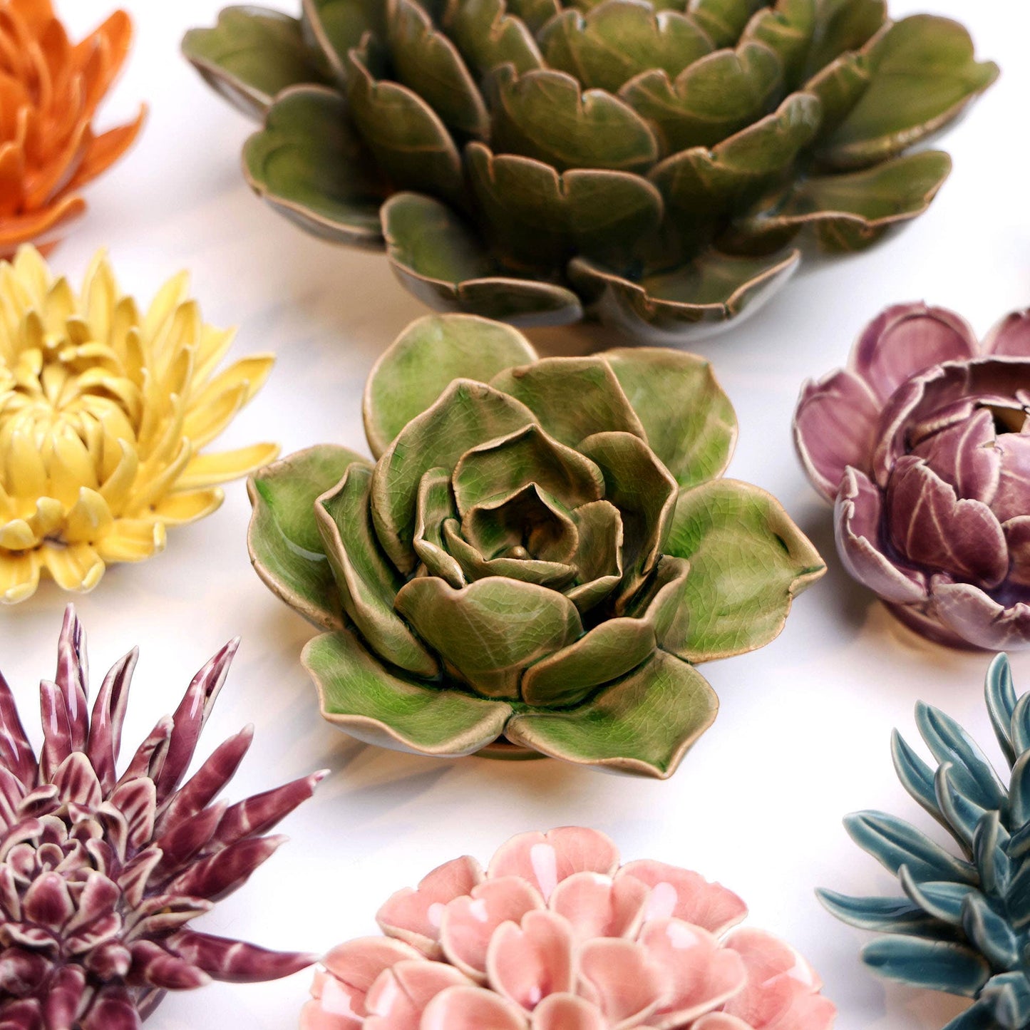 Chive - Coral 11 - Ceramic Faux Flowers: Mum Yellow