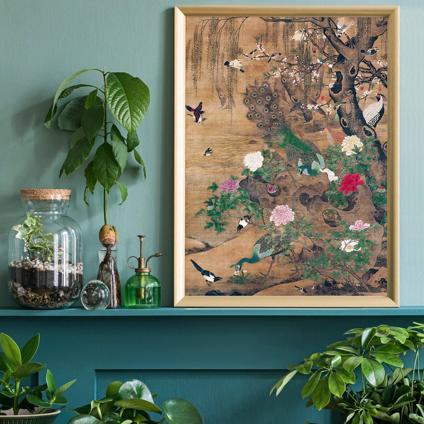 Ink & Drop - Birds and flowers vintage painting by Yin Hong: 11 ¾ x 15 ¾ in | 30x40 cm / Matte
