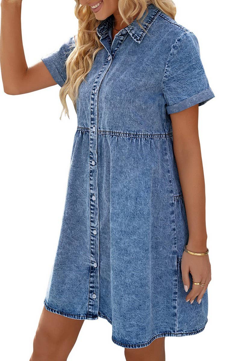 NINEXIS - CWDSD5998_DENIM CASUAL SHORT-SLEEVED MIDI DRESS: DARKBLUE / (M) 1