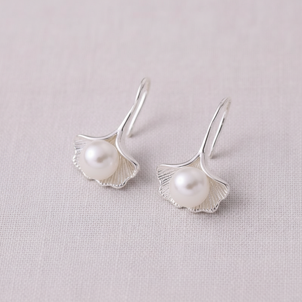 camilla dovey - Ginkgo Leaf Pearl Hook Earrings