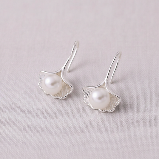 camilla dovey - Ginkgo Leaf Pearl Hook Earrings