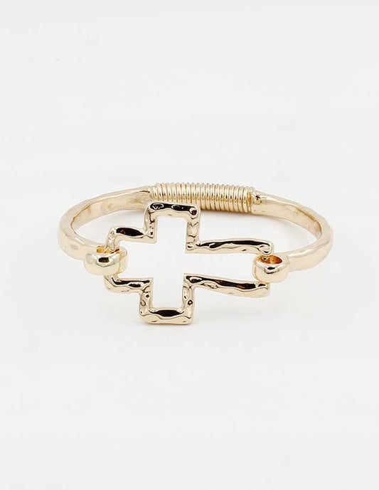 Pretty Persuasions - B25150 Cross Hook Hinged Bangle Bracelet: 01 GD