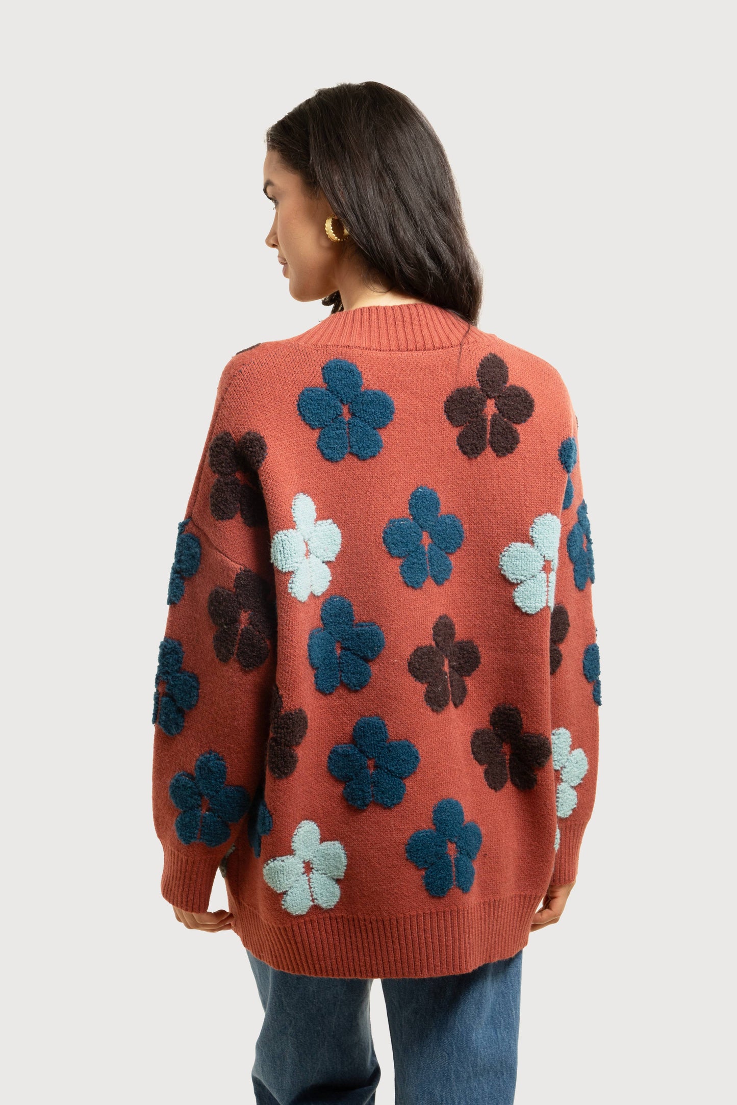 SAACHI - Autumn Floral Knit Cardigan: Green