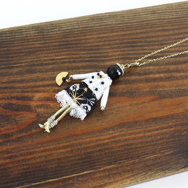 Pretty Persuasions - N23188B Stone Adorned French Doll Stainless Steel Necklace: 08 GD/French Doll 8