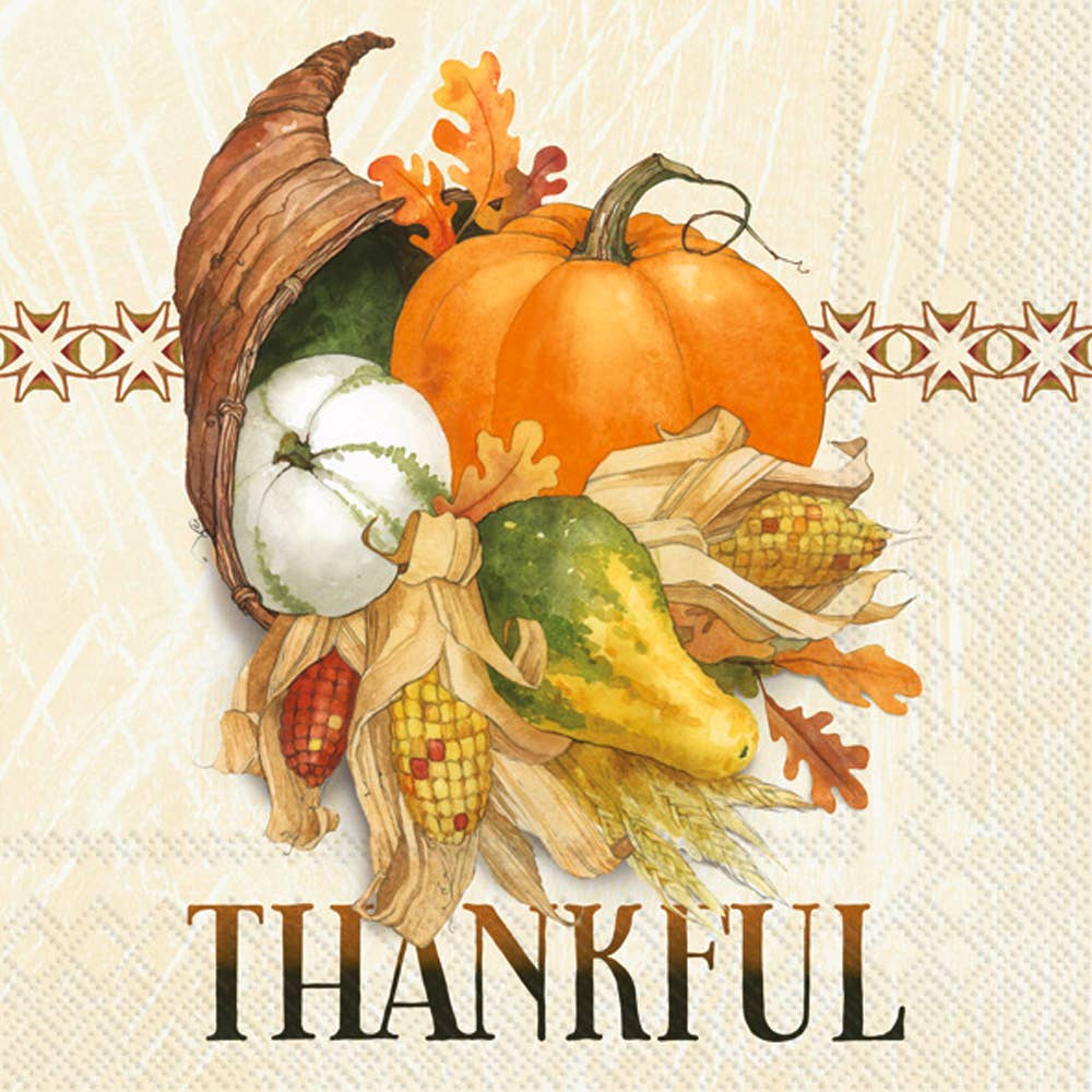 Boston International - Paper Cocktail Napkins Pack of 20 Thankful Cornucopia Fall