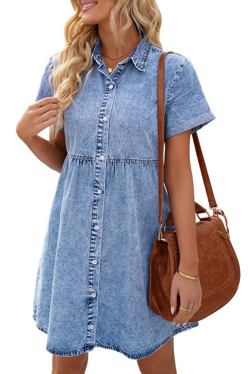 NINEXIS - CWDSD5998_DENIM CASUAL SHORT-SLEEVED MIDI DRESS: DARKBLUE / (L) 1