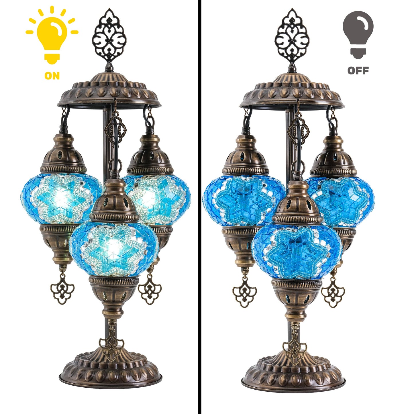 Mozaist - 3-Globe Turkish Mosaic Table Lamp (Blue)