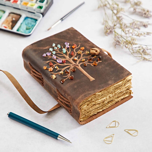 The Paper High Gift Company Limited - Tree of Life Buffalo Leather Journal with Gemstones