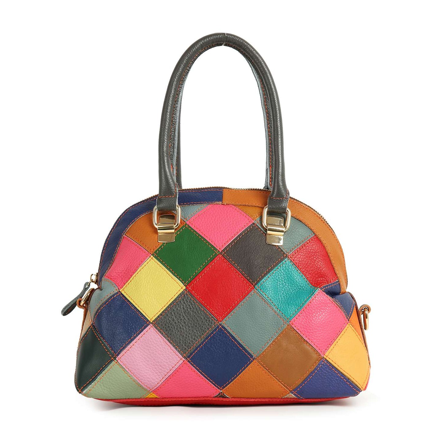 Handbag Express - Genuine Leather Colorful Satchel Handbag: Multi