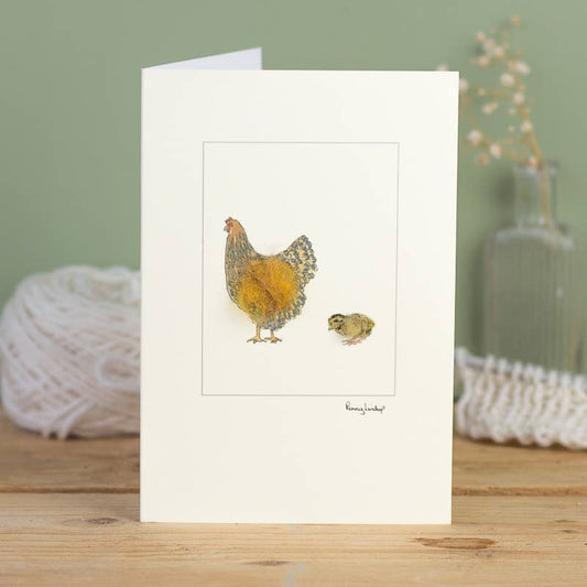 Papersheep UK - Gold Wyandotte & Chick Greeting Card | Chicken New Baby Card