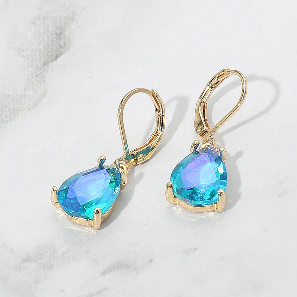 Sensibling Corp. - Teardrop Glass Stone Drop Dangle Earrings: AB,Aqua