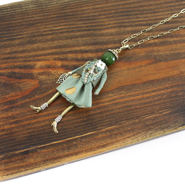 Pretty Persuasions - N23188B Stone Adorned French Doll Stainless Steel Necklace: 07 GD/French Doll 7