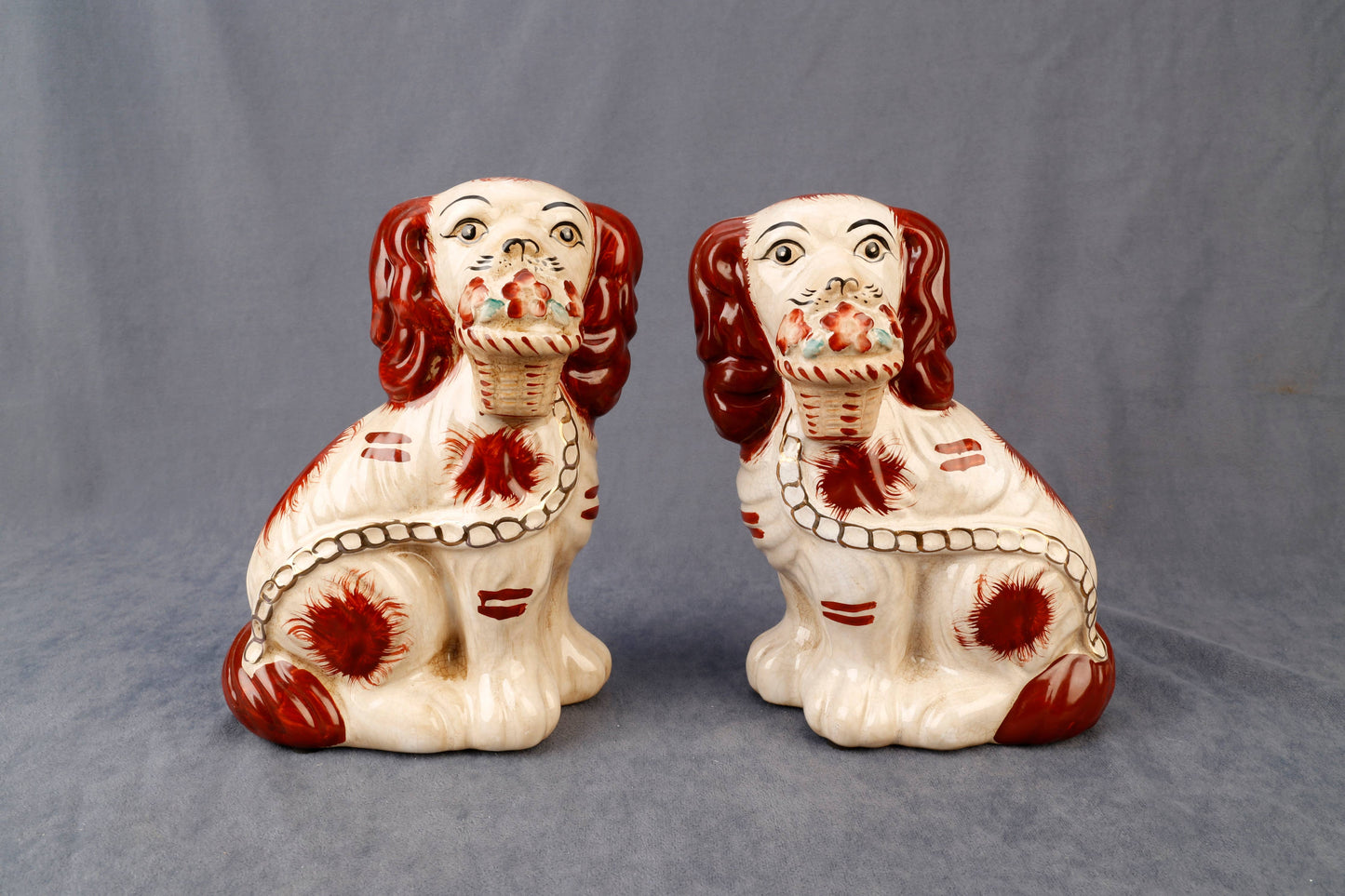 AA Importing - Staffordshire Dog Pair with Flower Baskets, Brown Finish