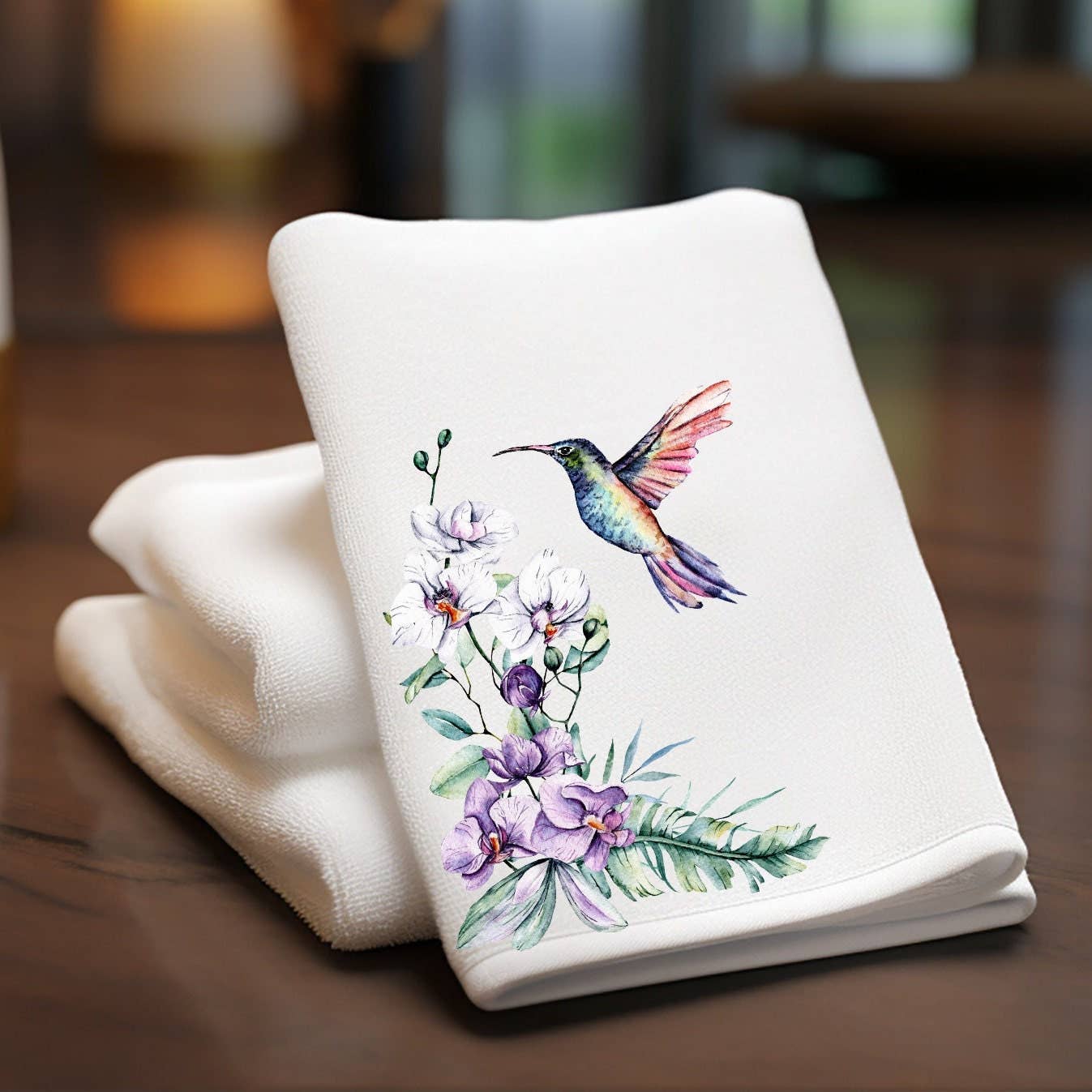 Fernville Creations - Hummingbird & Orchid Floral Finger Towel for Powder Room