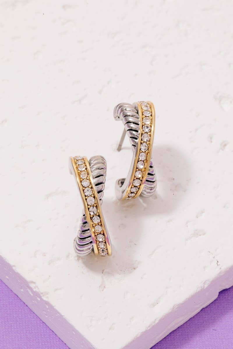 The Looks by Fame Accessories - Two Tone Cz Pave Layered Hoop Earrings: T