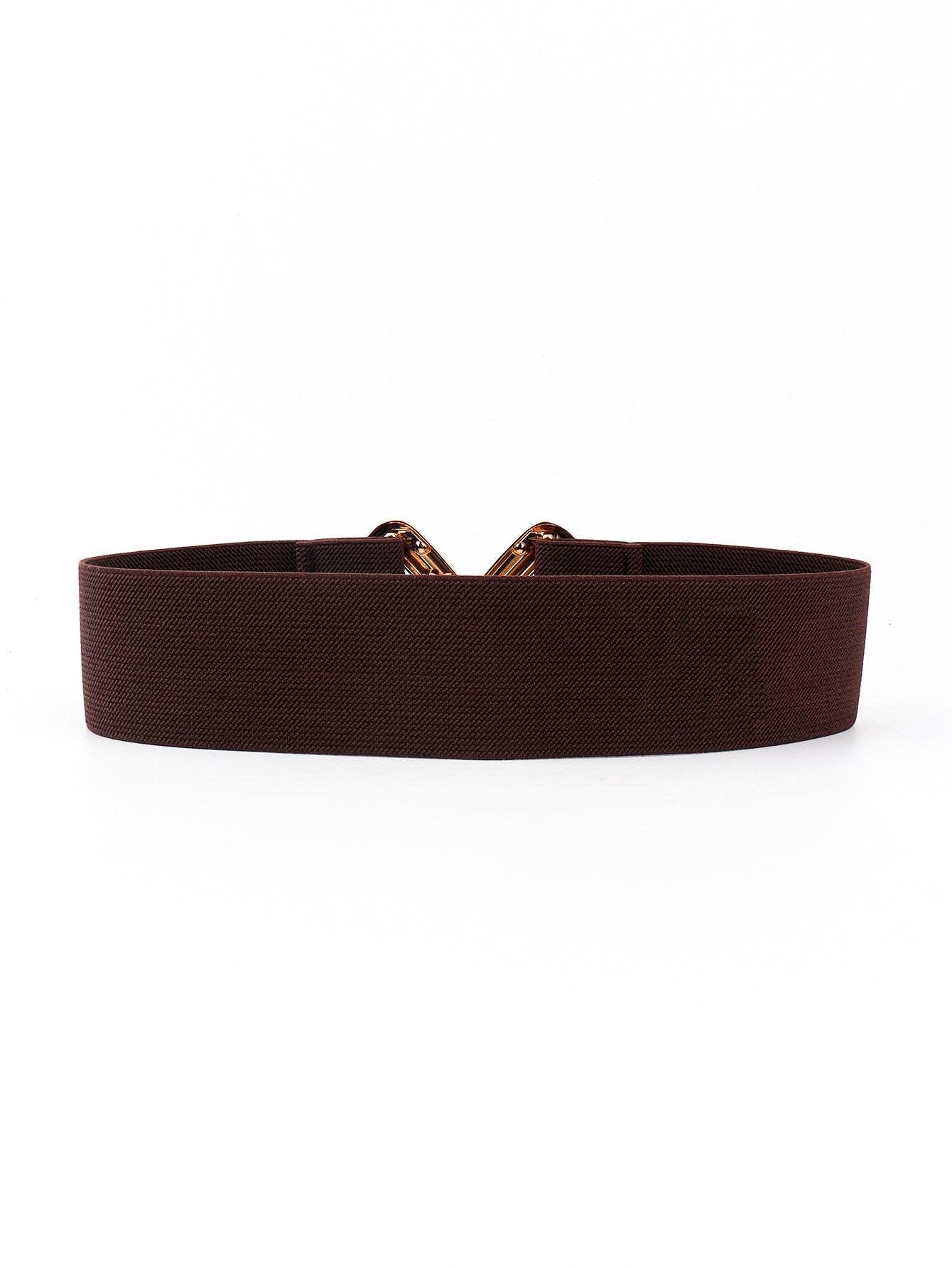 Kustom Kreations Goods - Geometric Buckle Elastic Wide Belt: Chocolate / One Size