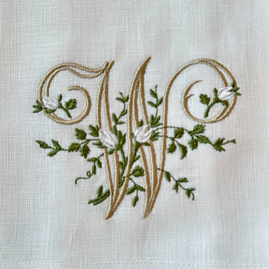 Arte Italica & Crown Linen Designs - Floral Monogram Towel - New: W