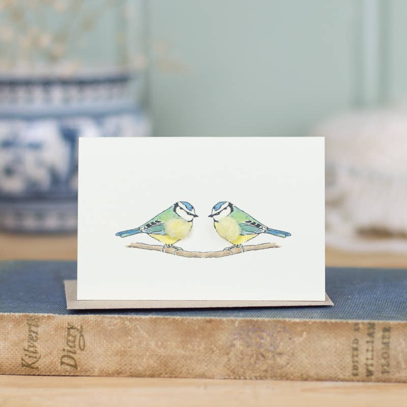 Papersheep UK - Mini Bluetits on a Branch card| hand finised with wool