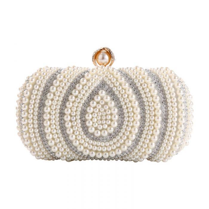 PEACH ACCESSORIES - Crystal and pearl embellished clutch bag 08244: Silver