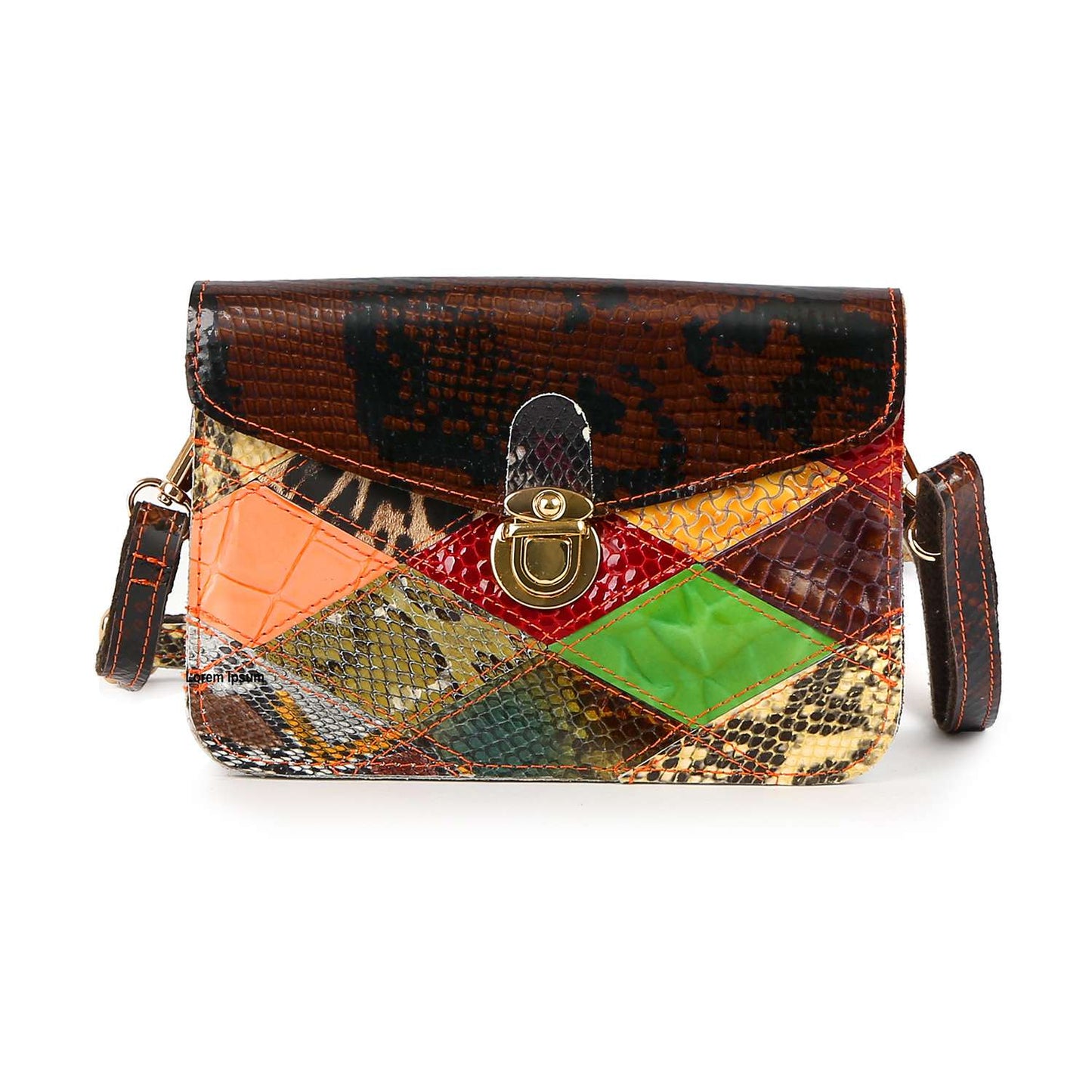 Handbag Express - Genuine Leather Patchwork Snakeskin Accented Shoulder Bag: Multi 2