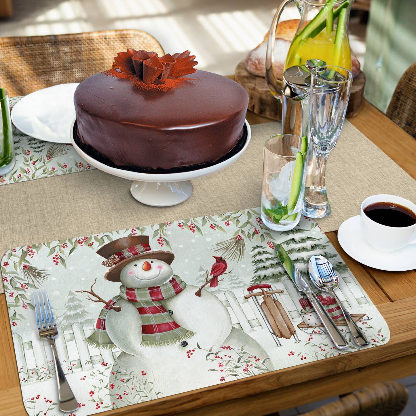 CounterArt/Highland Home/Thirstystone - Brown Hat Snowman Reversible Rectangular Plastic Placemat