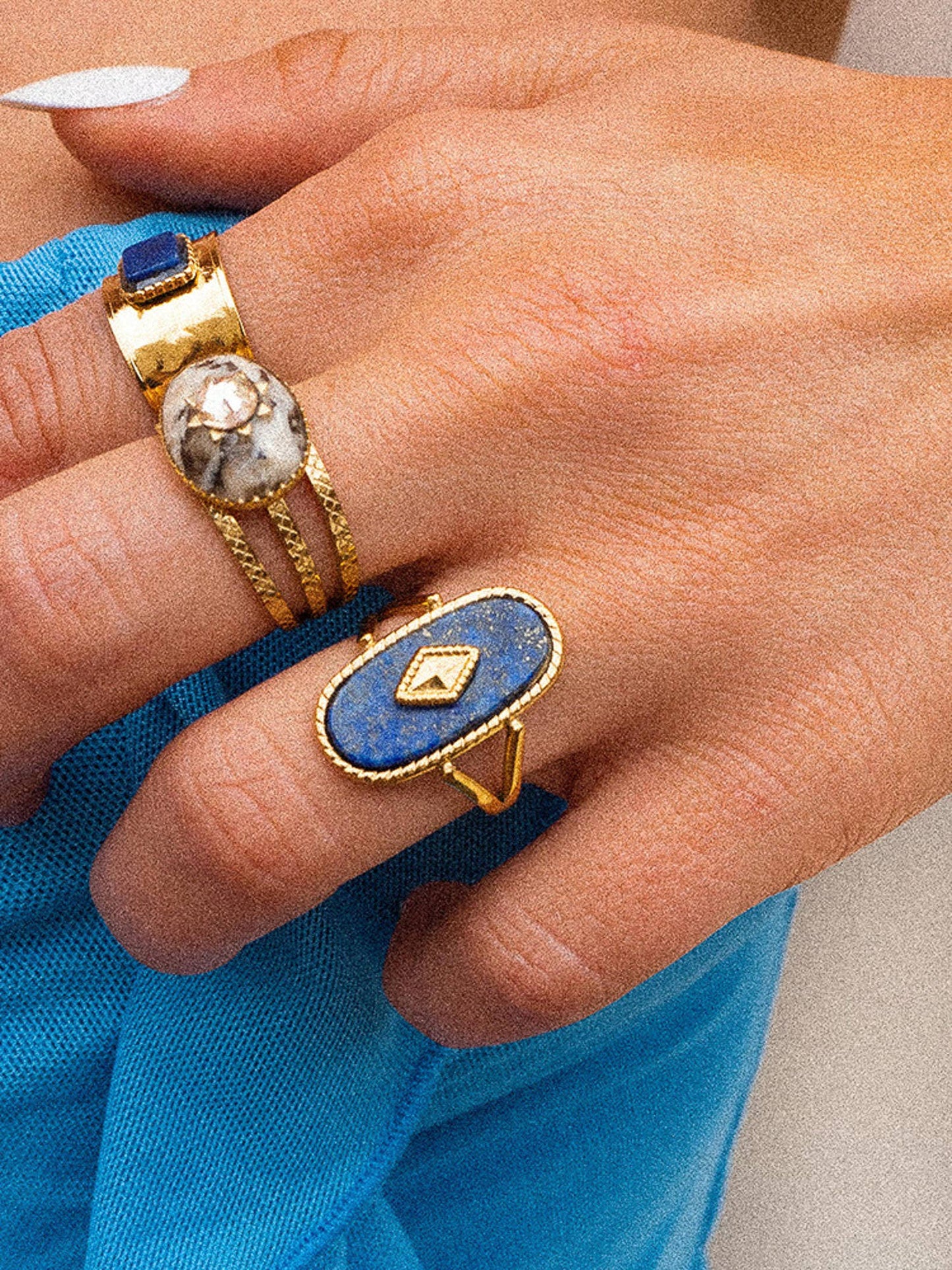 Flânerie by MAIQ - Dakota Non Tarnish Adjustable Ring with Natural Stone: Green