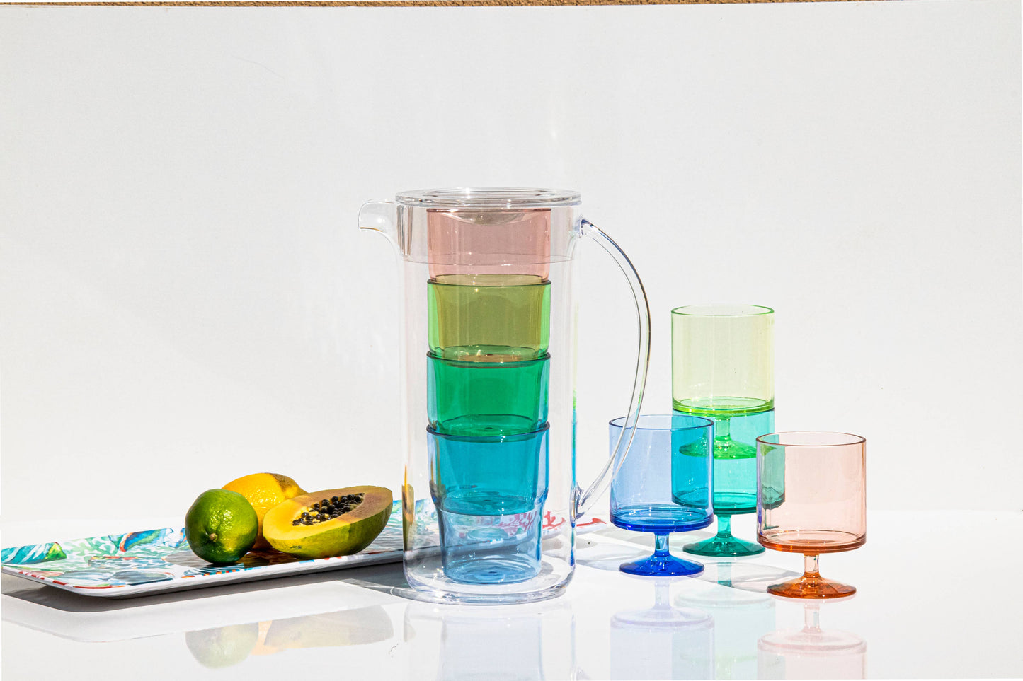 TarHong - Simple Stacked Nested Pitcher Set, 4 Assorted Color Glasses: Blue