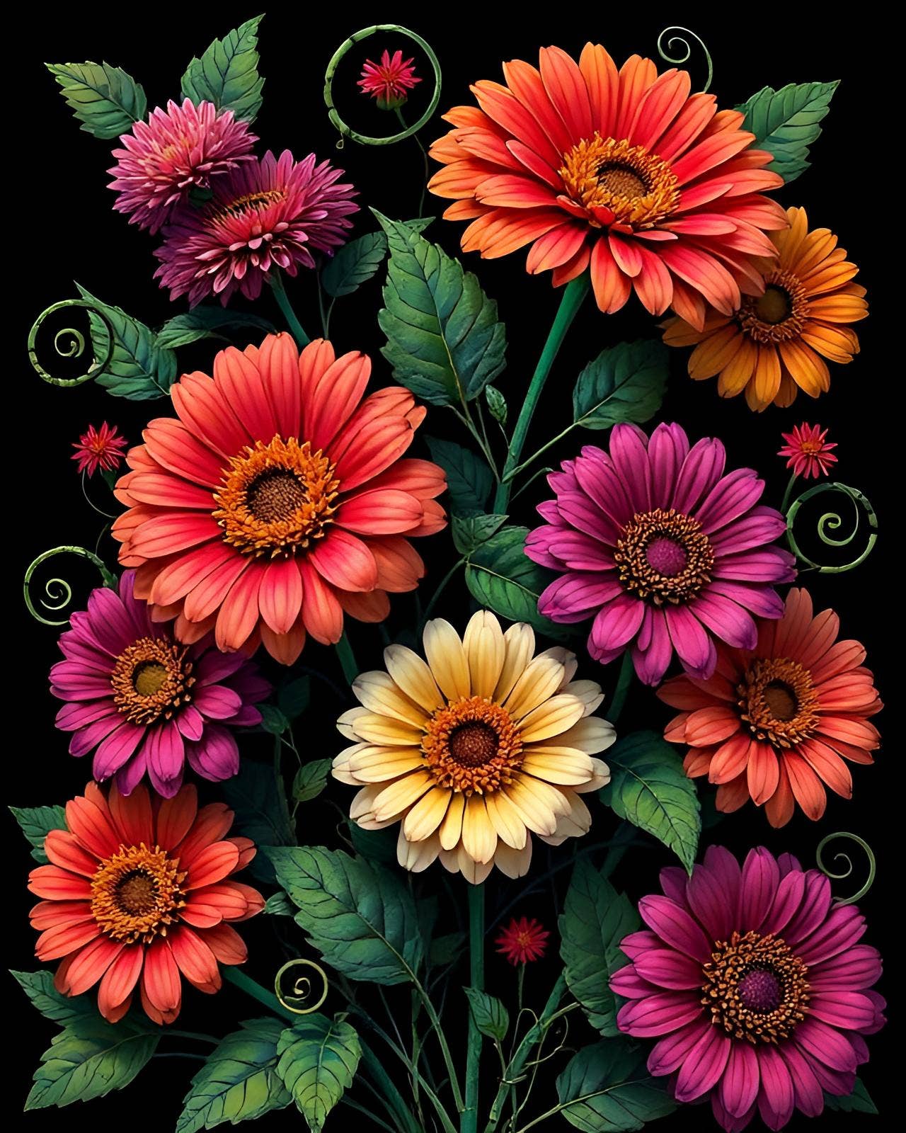 Wicked Cool Unicorn - Gothic Floral 5 x 7 Greeting Cards: 002