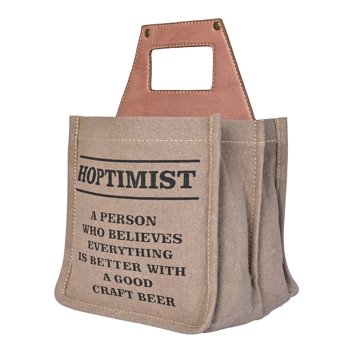 Mona B. - HOPTIMIST Beer Up-Cycled Canvas and Leather Beer/Wine Caddy