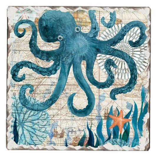CounterArt/Highland Home/Thirstystone - Nautical Octopus Single Absorbent Stone Tumbled Tile Coaster